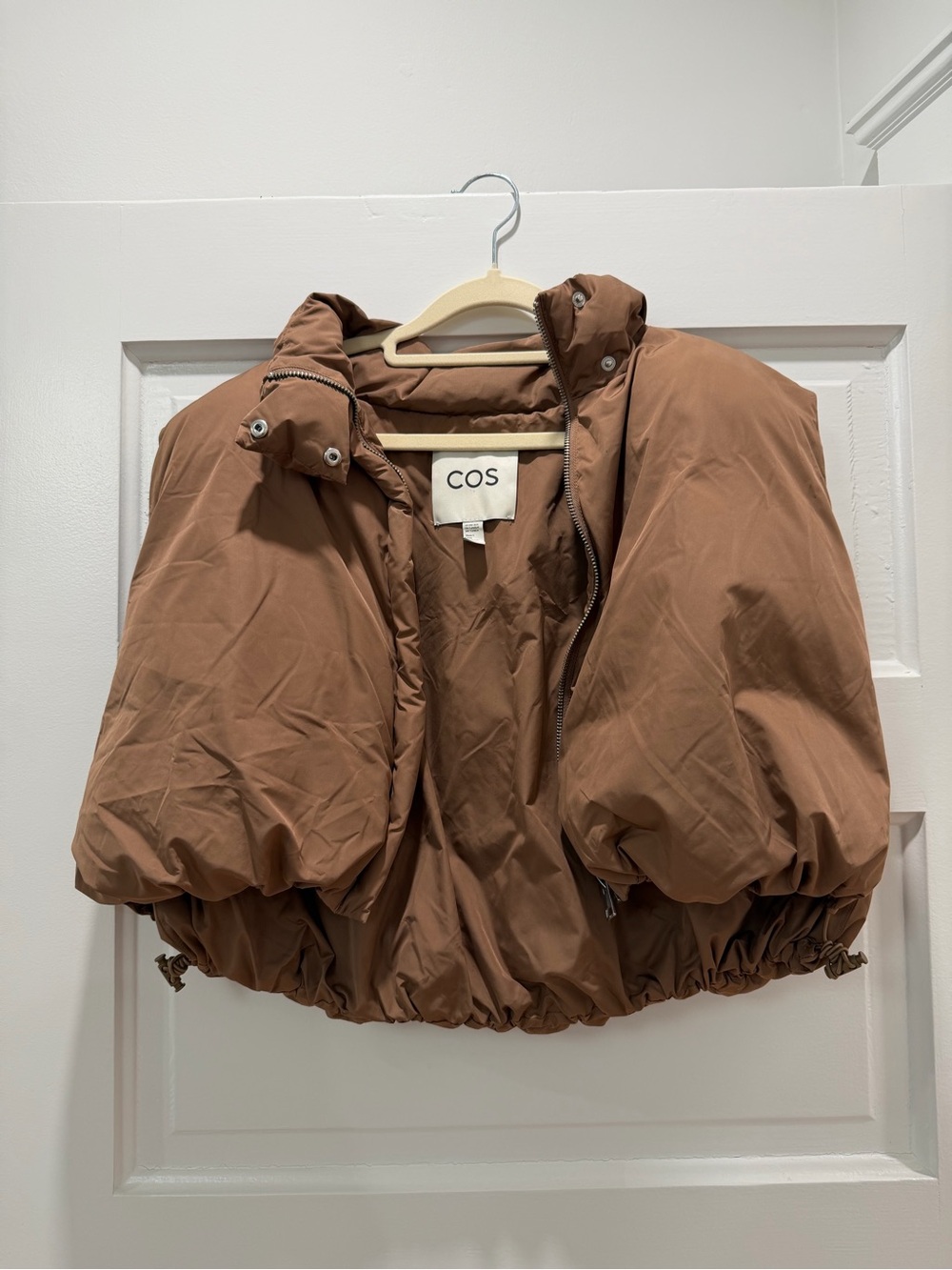 COS Cropped Brown Puffer Jacket with High Collar